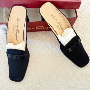 Salvatore Ferragamo Black Mules with Signature Buckle